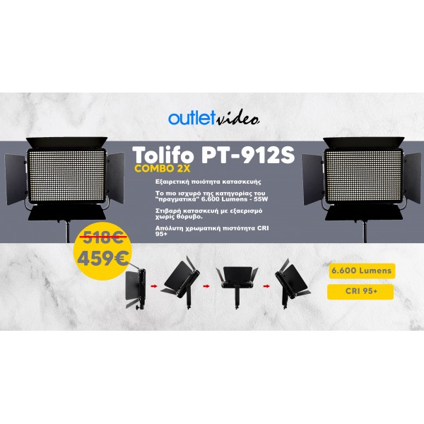 COMBO 2X Φωτιστικά TOLIFO 912S  CRI 95 Professional Studio Led + τροφοδοτικό (Daylight 6.600 LM)