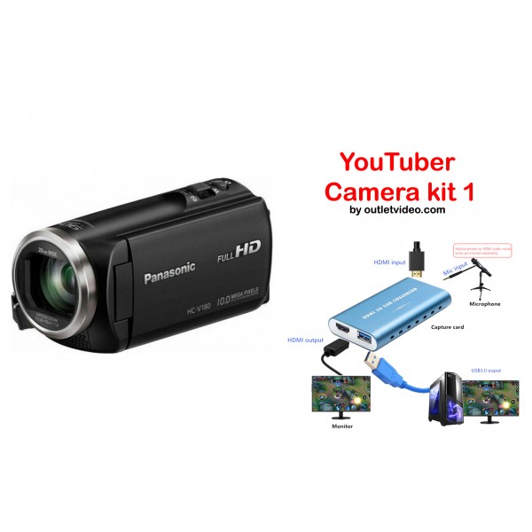 YouTuber Camera Kit 1 - Panasonic HC-V180EG-K w HAIWEI Capture Converter