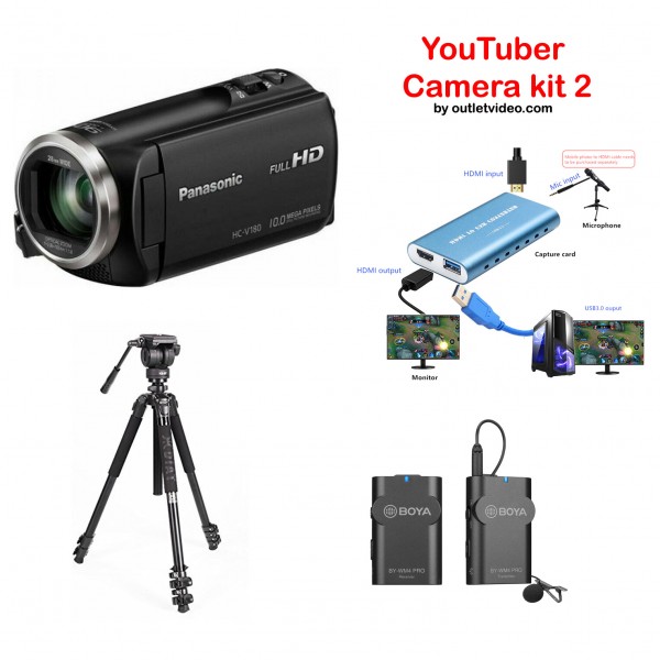 YouTuber Camera Kit 2 - Panasonic HC-V180EG-K + Capture Converter + Mic BY-WM4 Pro K1 + Tripod DIAT 5P