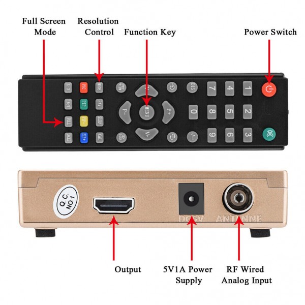 Analog RF to HDMI Converter with Remote Control