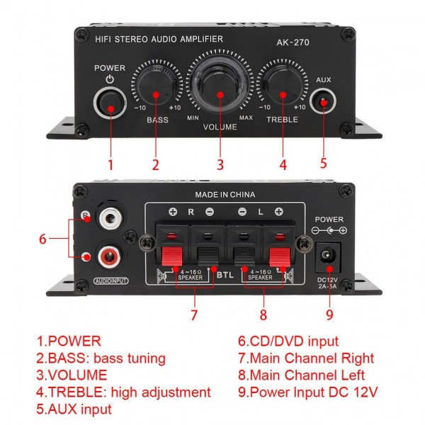 40W Mini HIFI Power Amplifier 2 AUX Input