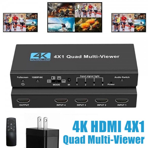 4X1 HDMI Multi-viewer 4 Screen Splitter Seamless Switch 1080p 