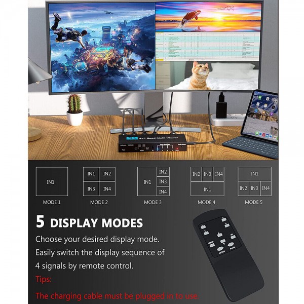 4X1 HDMI Multi-viewer 4 Screen Splitter Seamless Switch 1080p 