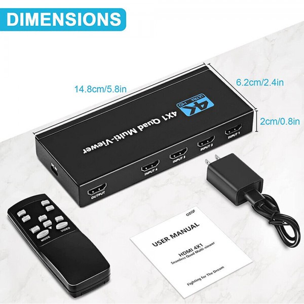 4X1 HDMI Multi-viewer 4 Screen Splitter Seamless Switch 1080p 