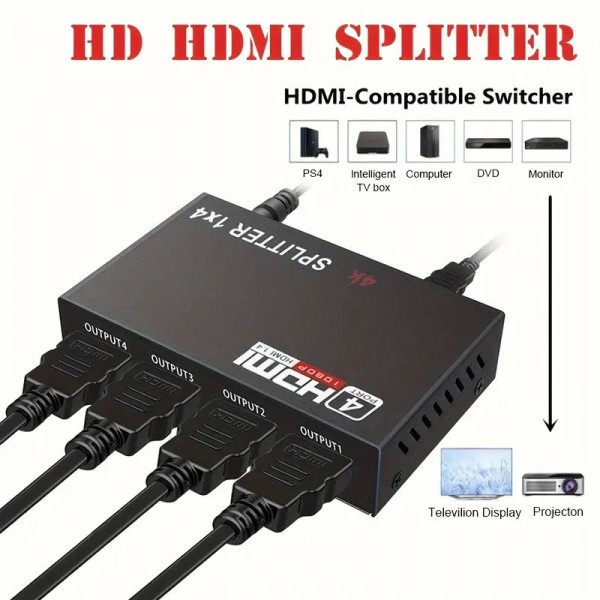Ultra 1x4 HDMI Splitter Switch Repeater Amplifier 1080P HD 4K Switcher