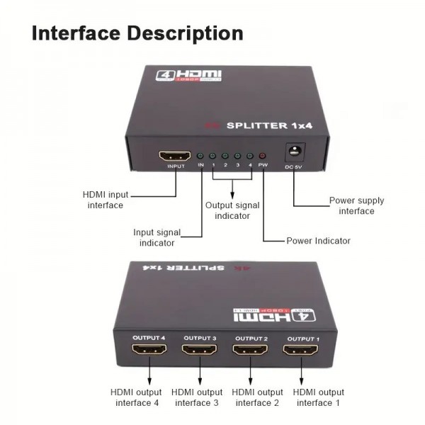 Ultra 1x4 HDMI Splitter Switch Repeater Amplifier 1080P HD 4K Switcher