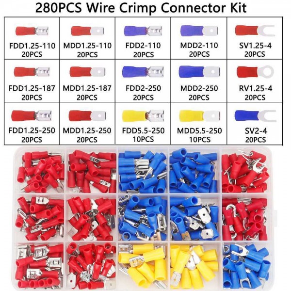 280pcs Aκροδέκτες Assorted Spade Terminals Insulated Cable Connector 