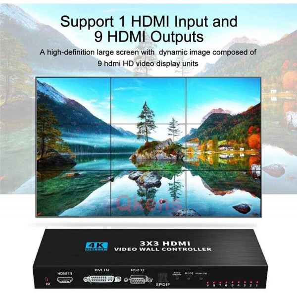 Επαγγελματικό 9 Channel Video Wall Controller Processor 3x3 TV Splicing Display Kit