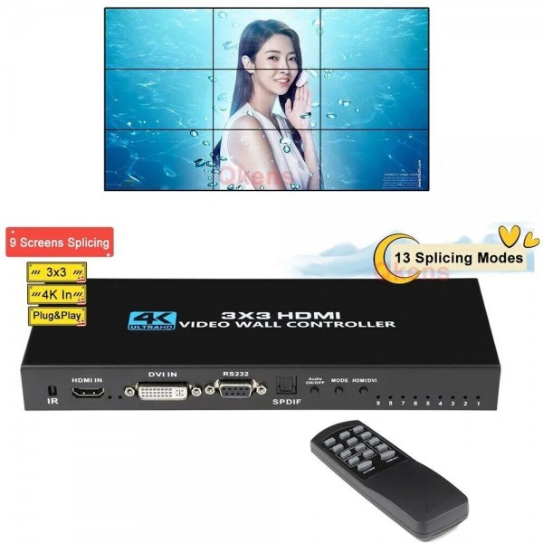 Επαγγελματικό 9 Channel Video Wall Controller Processor 3x3 TV Splicing Display Kit
