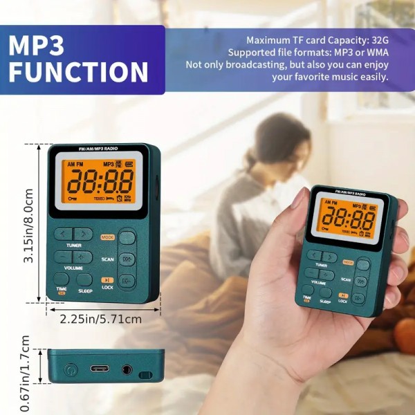 Φορητό Ραδιόφωνο FM/AM/MP3 Digital με ακουστικά  κ TYPE-C επαναφορτιζόμενο (Γκρι) 