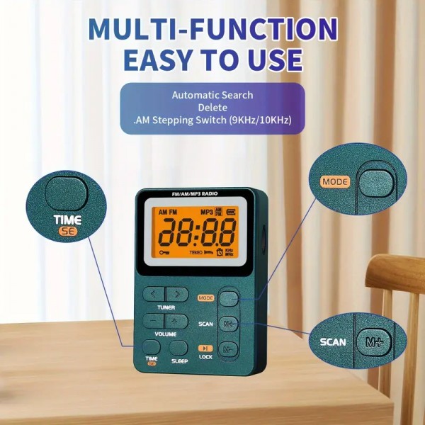 Φορητό Ραδιόφωνο FM/AM/MP3 Digital με ακουστικά  κ TYPE-C επαναφορτιζόμενο (Γκρι) 