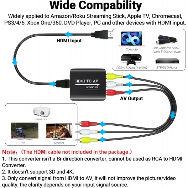 HDMI to AV 3RCA Audio Video Converter