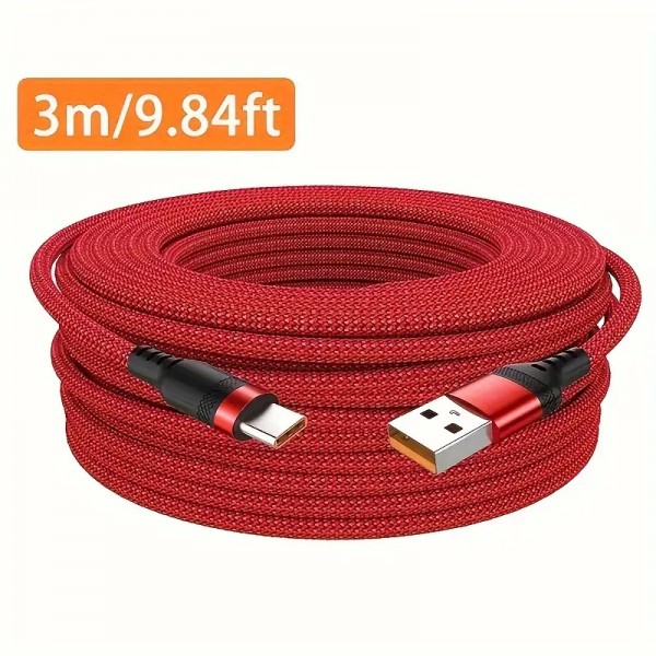 3m Type C Extension Cable Fabric Flat 80W For Monitoring And Mobile Phone