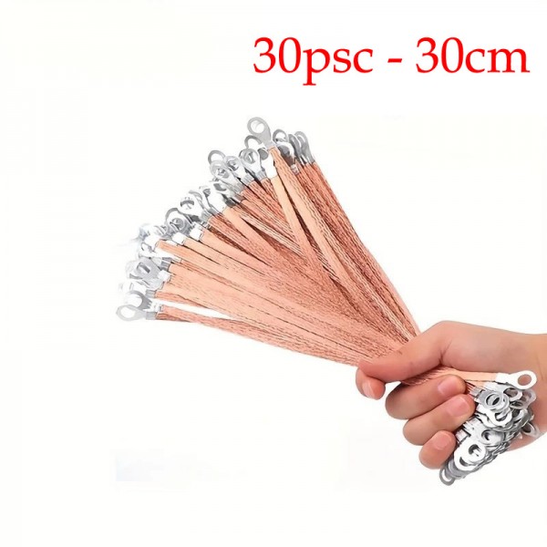 30Τεμ. Υψηλής Αγωγιμότητας Πλεκτό Σύρμα Χαλκού Γείωσης 30cm με ακροδέκτες