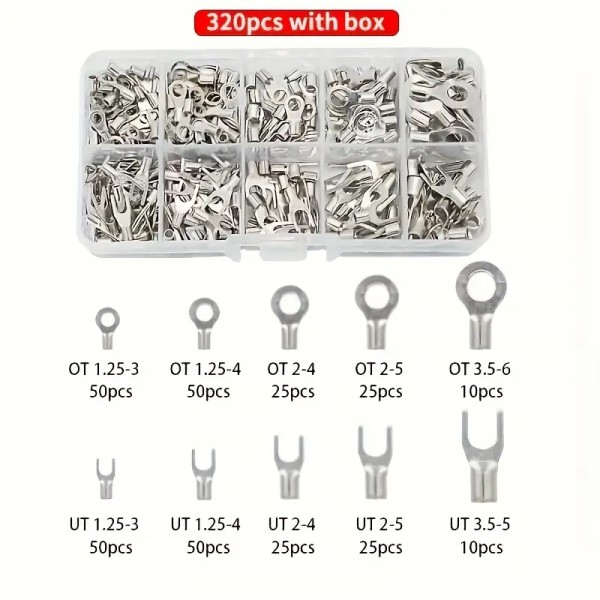 Σετ 320 Ακροδεκτών Κυκλικών κ U-τύπου για συνδέσεις καλωδίων μπαταρίας Τροφοδοτικών 