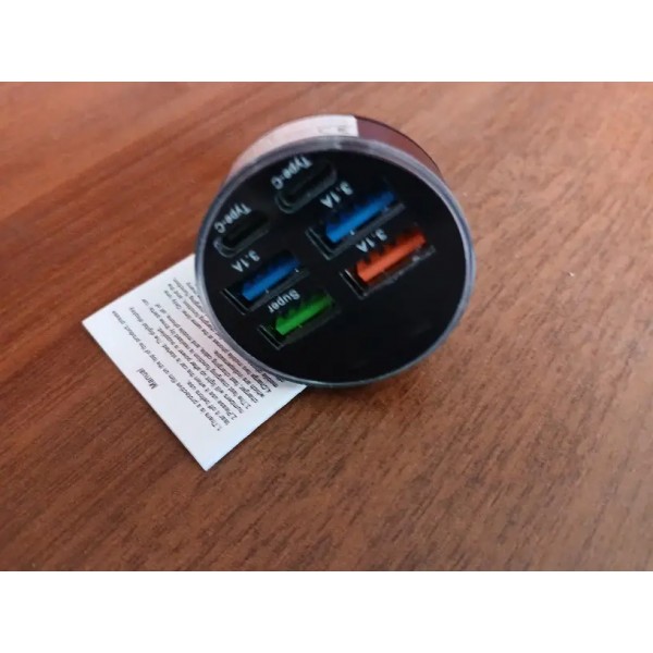 6 σε 1 Φορτιστής αυτοκινήτου με USB-C κ iPhone Android 