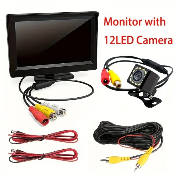 LCD Monitor με Κάμερα 12 Led Βραδινής Λήψης με Καλώδια RCA 12V
