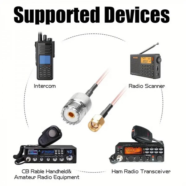 RF Antenna Cable w SMA Male to UHF SO-239 Female Connector