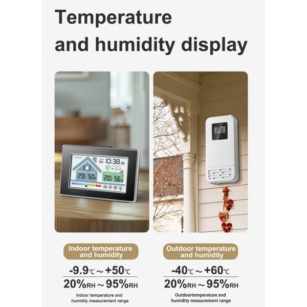 Ασύρματο Θερμόμετρο Υγρασιόμετρο Εσωτερικού Εξωτερικού Χώρου με Ρολόι Φωτισμού
