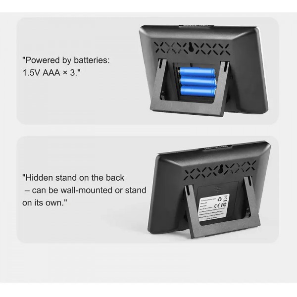 Ασύρματο Θερμόμετρο Υγρασιόμετρο Εσωτερικού Εξωτερικού Χώρου με Ρολόι Φωτισμού