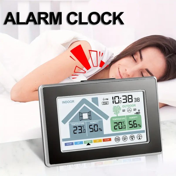 Ασύρματο Θερμόμετρο Υγρασιόμετρο Εσωτερικού Εξωτερικού Χώρου με Ρολόι Φωτισμού