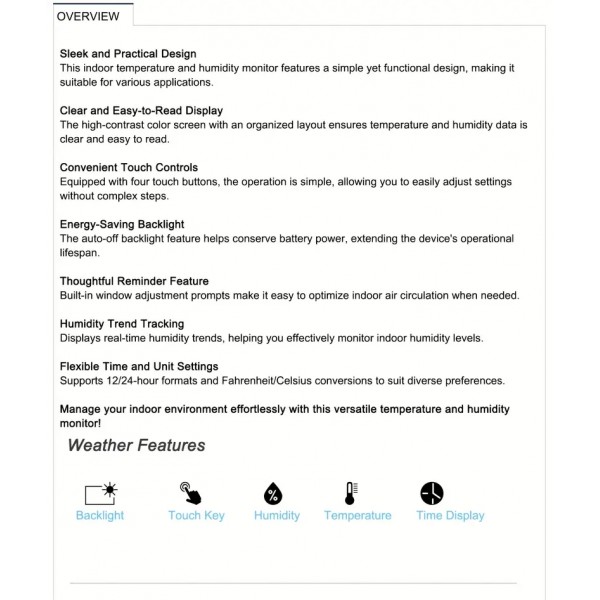 Ασύρματο Θερμόμετρο Υγρασιόμετρο Εσωτερικού Εξωτερικού Χώρου με Ρολόι Φωτισμού