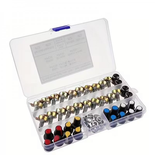 Σετ Ποτενσιόμετρα B5K, 10K, 20K, 50K 100K με 20 Καπάκια σε Κουτί