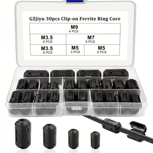 30 τεμ Φερρίτες κουμπωτοί καλωδίων Snap-in Anti-interference σε Κουτί