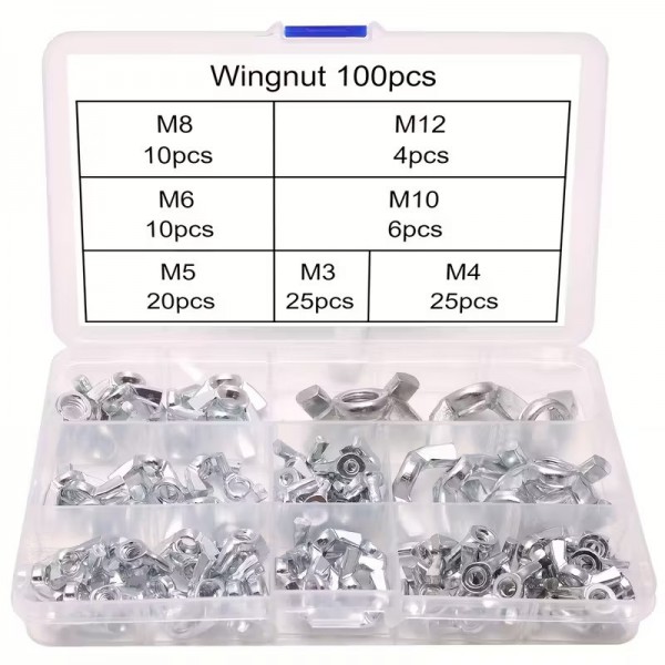 100 Τεμ. Παξιμάδι Πεταλούδα σε Κουτί DIN315 M3 M4 M5 M6 M8 M10