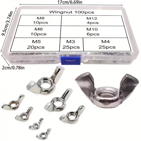 100 Τεμ. Παξιμάδι Πεταλούδα σε Κουτί DIN315 M3 M4 M5 M6 M8 M10