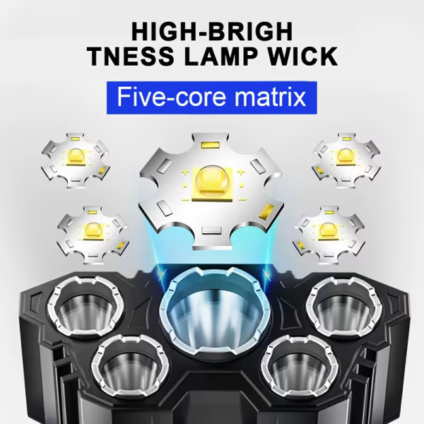 Φορητός Φακός Κεφαλής 5 LED με Γρήγορη Φόρτιση USB Πολλαπλές Λειτουργίες