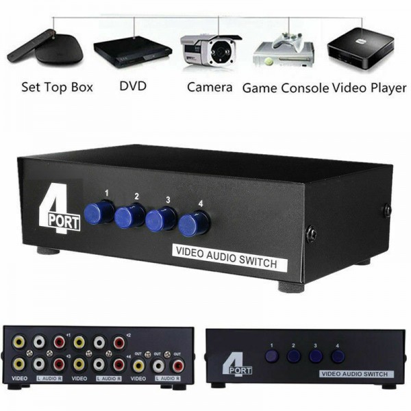 4 Port AV Audio Video RCA 4 Input 1 Output Splitter Box