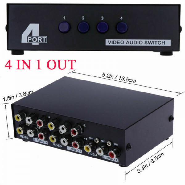 4 Port AV Audio Video RCA 4 Input 1 Output Splitter Box