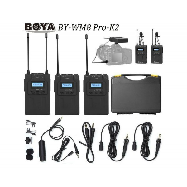 Ασύρματο kit μικροφώνων πέτου BOYA BY-WM8 PRO-K2 με διπλό δέκτη & 2 πομπούς