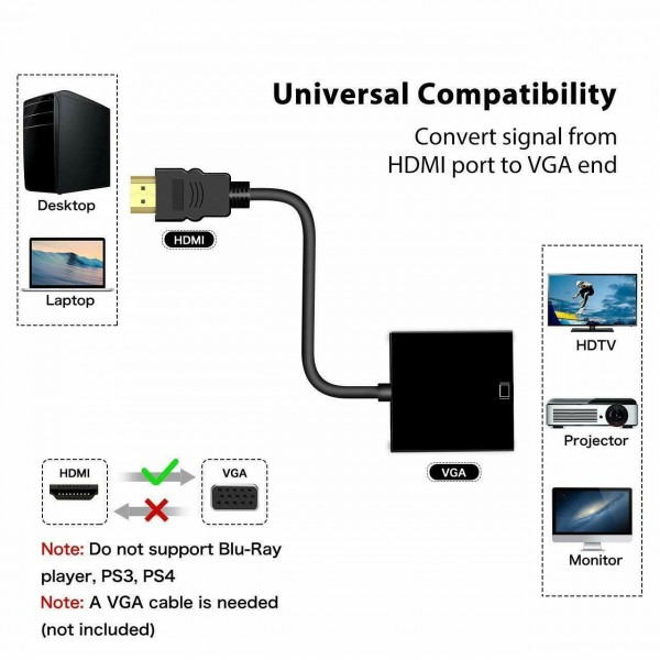 HDMI 1080P to Female VGA Video Converter