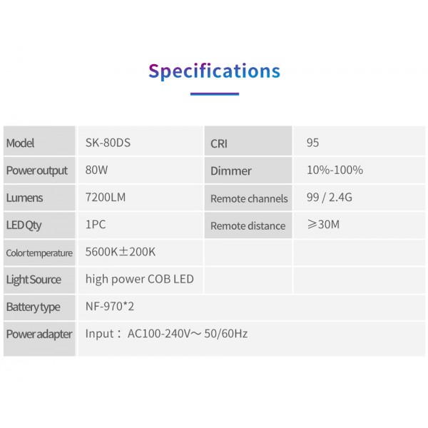 COMBO Φωτιστικό Tolifo SK-80DS LED Video Light 7200 LM + Tolifo Bowens Fresnel 2X Lens