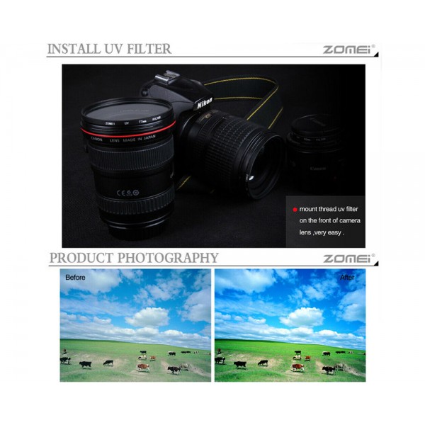 77mm Original Zomei UV Filter HD Multi-Coated Camera Lens Protector