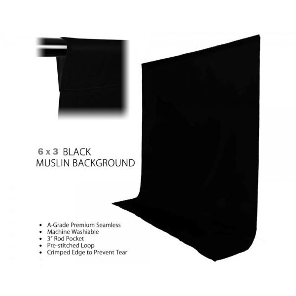 Μαύρο βαμβακερό φωτογραφικό πανί 6x3m - 100% Cotton