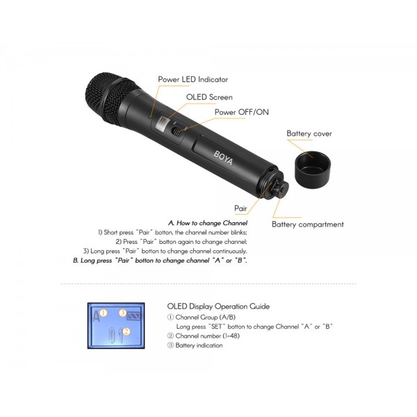 Ασύρματο μικρόφωνο χειρός BOYA BY-WHM8 PRO Cardioid (48 Κανάλια)