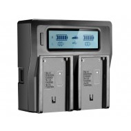 Digital LCD Dual Charger For Sony NP Batteries (AC/DC/USB ports)