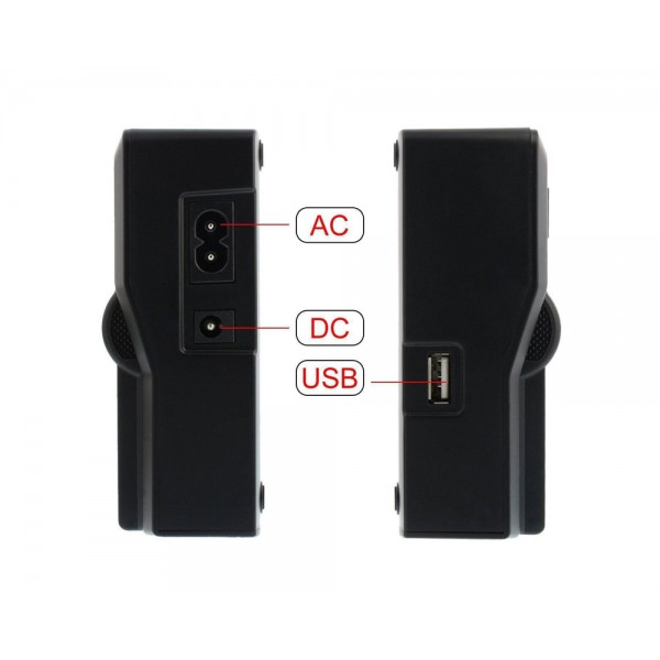 Digital LCD Dual Charger For Sony NP Batteries (AC/DC/USB ports)