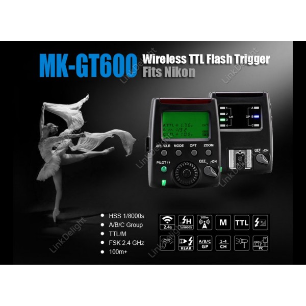 Meike MK-GT600N TTL HSS Flash Trigger+Receiver 1/8000s For Nikon
