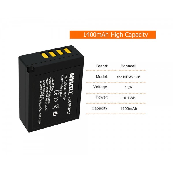 1400mAh NP-W126 Battery for Fujifilm X-T20 X-T10 X-E2S X100F SK