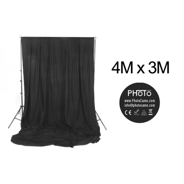 PhotoCame Black 100% Cotton Studio Background (4x3m)