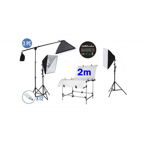 Σετ φωτισμού OutletVideo XL12 Softbox Kit με φωτογραφικό τραπέζι Still life 2m x 1m