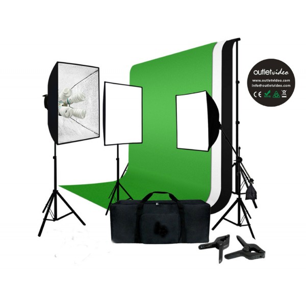 New OutletVideo XL12 Softbox FULL KIT+XL Havy Backdrop Kit (8100W - 132.000 Lumens)