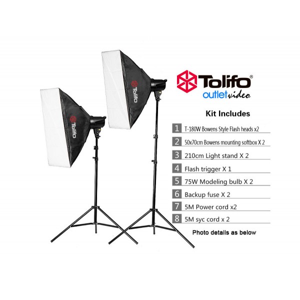 TOLIFO 2 x φωτογραφικά φλας με τρίποδες κ αξεσουάρ ALL ΙΝ ΟΝΕ (360 W)