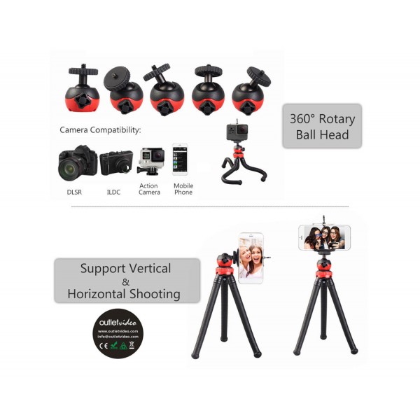 Outletvideo Large 360° Octopus Flexible Tripod Stand for Cameras