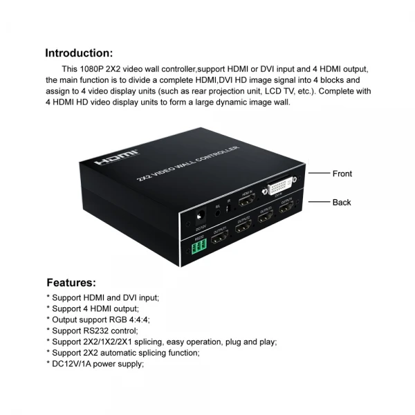 Επαγγελματικό 4 Channel Video Wall Controller Processor 2x2 4 TV Splicing Display Kit