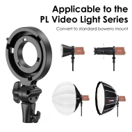Tolifo MINI Bowens Mount Adapter for PL Series Light PL-100 PL-200